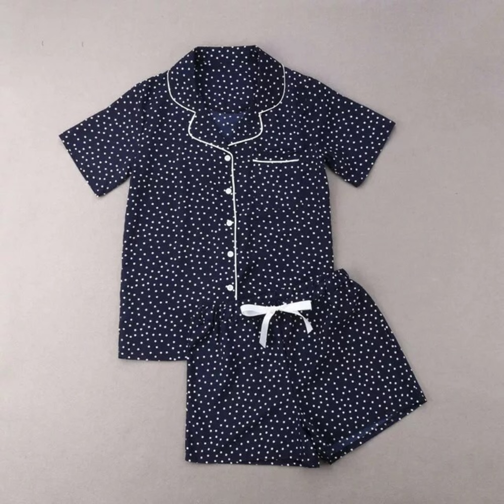 Dark blue & white polka dot pajamas
